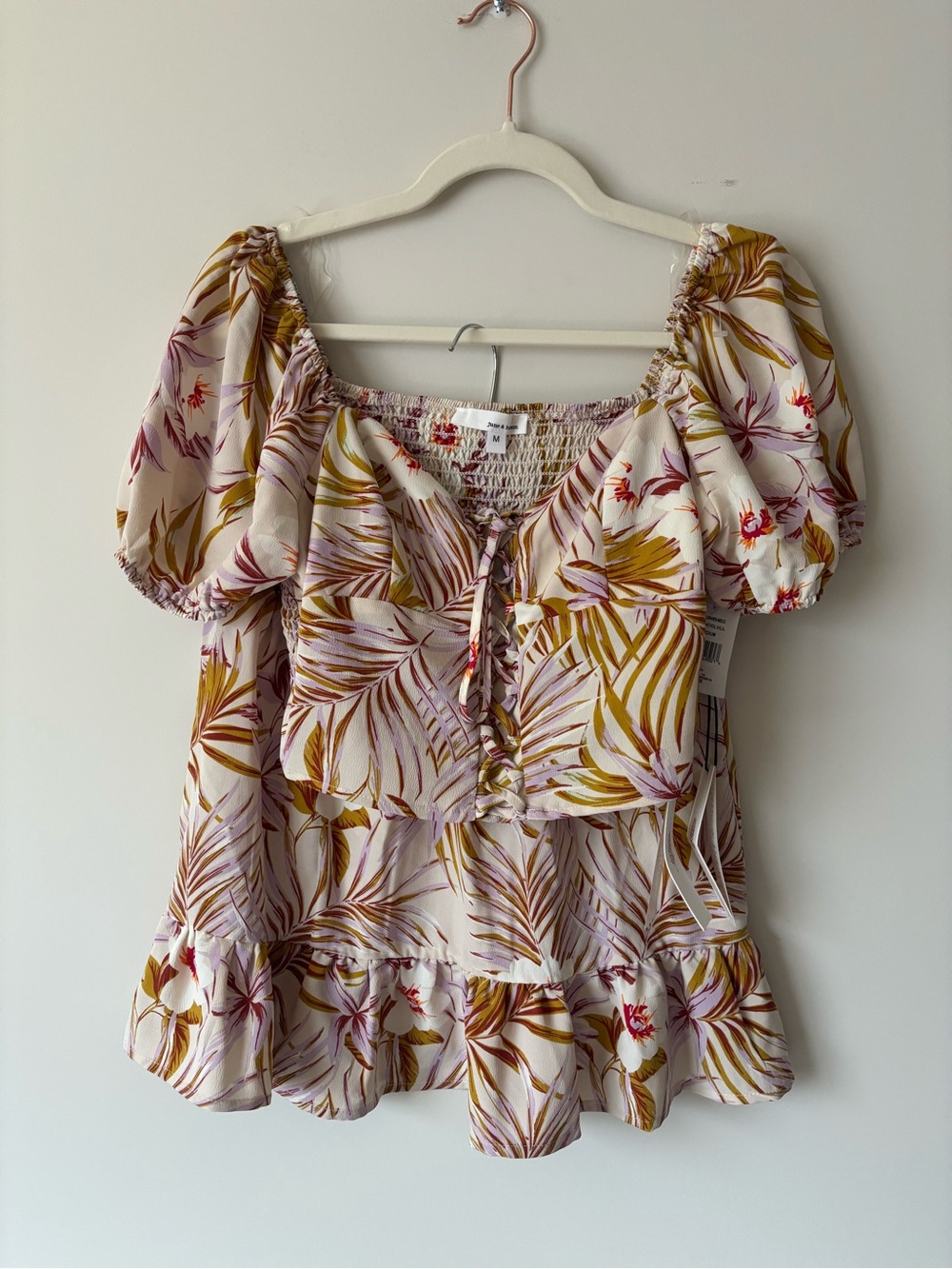 june & hudson Ivory Botanical Puff-Sleeve Crop Top and Skirt Set